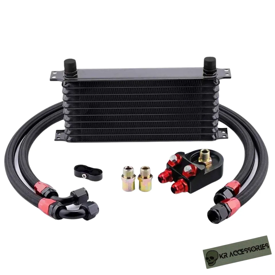 KR Automotive Oil Cooler & Sandwich Plate (10-Row) - Black, Red