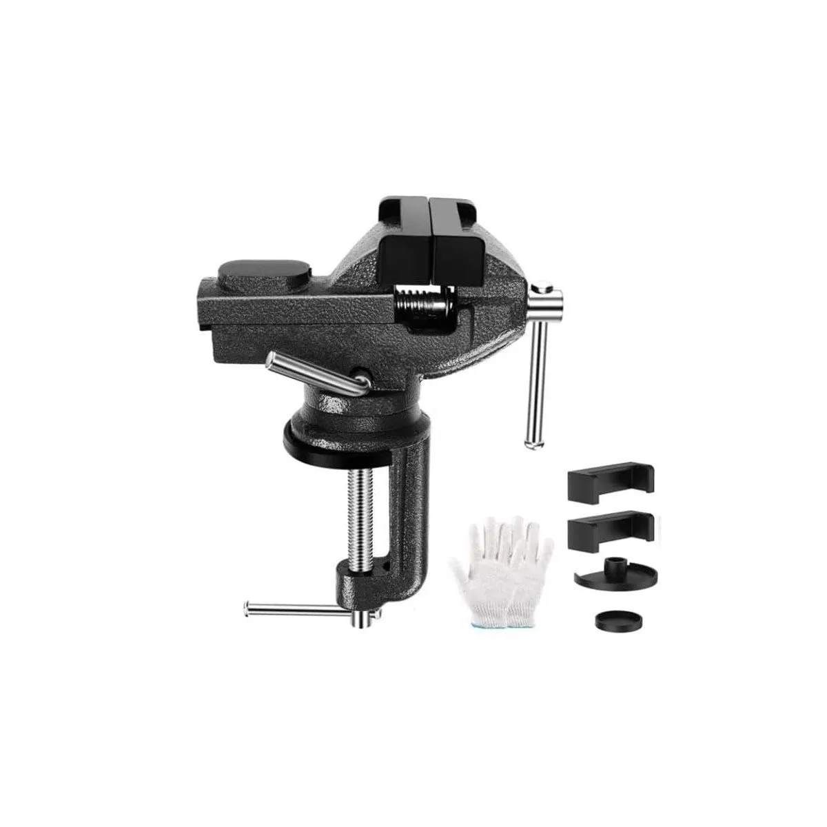 QKTNIUBI Black Rotating Workbench Vise Clamp, With Rubber Pads And Gloves