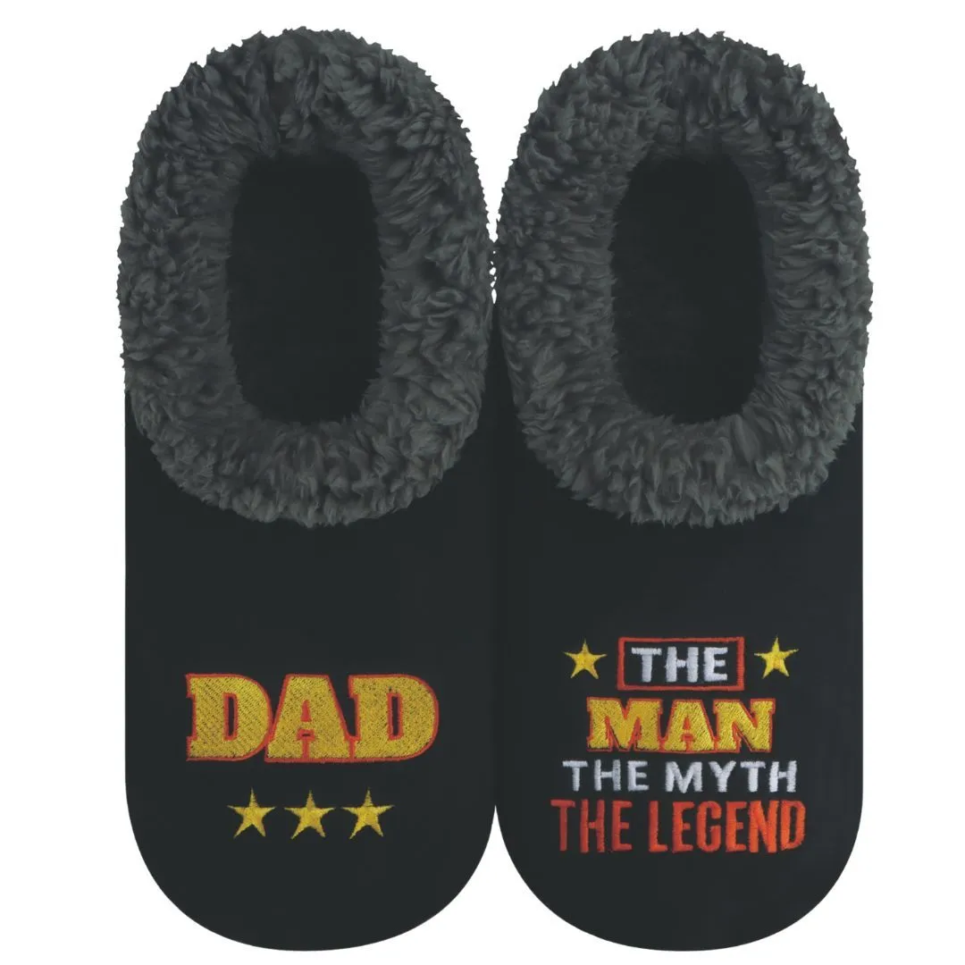 Snoozies Mens Fleece Slippers - Dad Legend - Soft Non-Skid Soles Indoor
