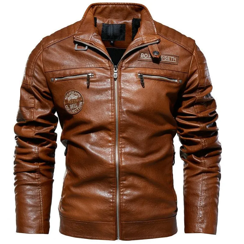 2023 Leather Jackets for Men Winter Bomber Jackets - Bike Jacket - Light Brown