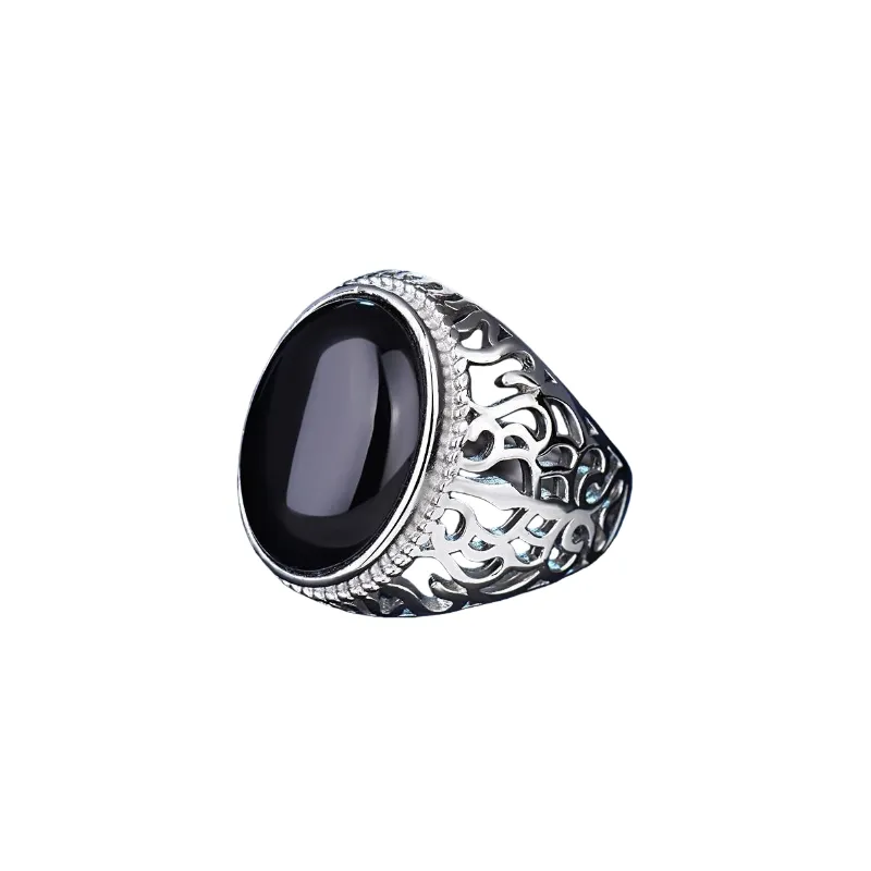 Men's Agate-Like Rhombus Gold Ring Red Green Gemstone Minimalist Band - Black