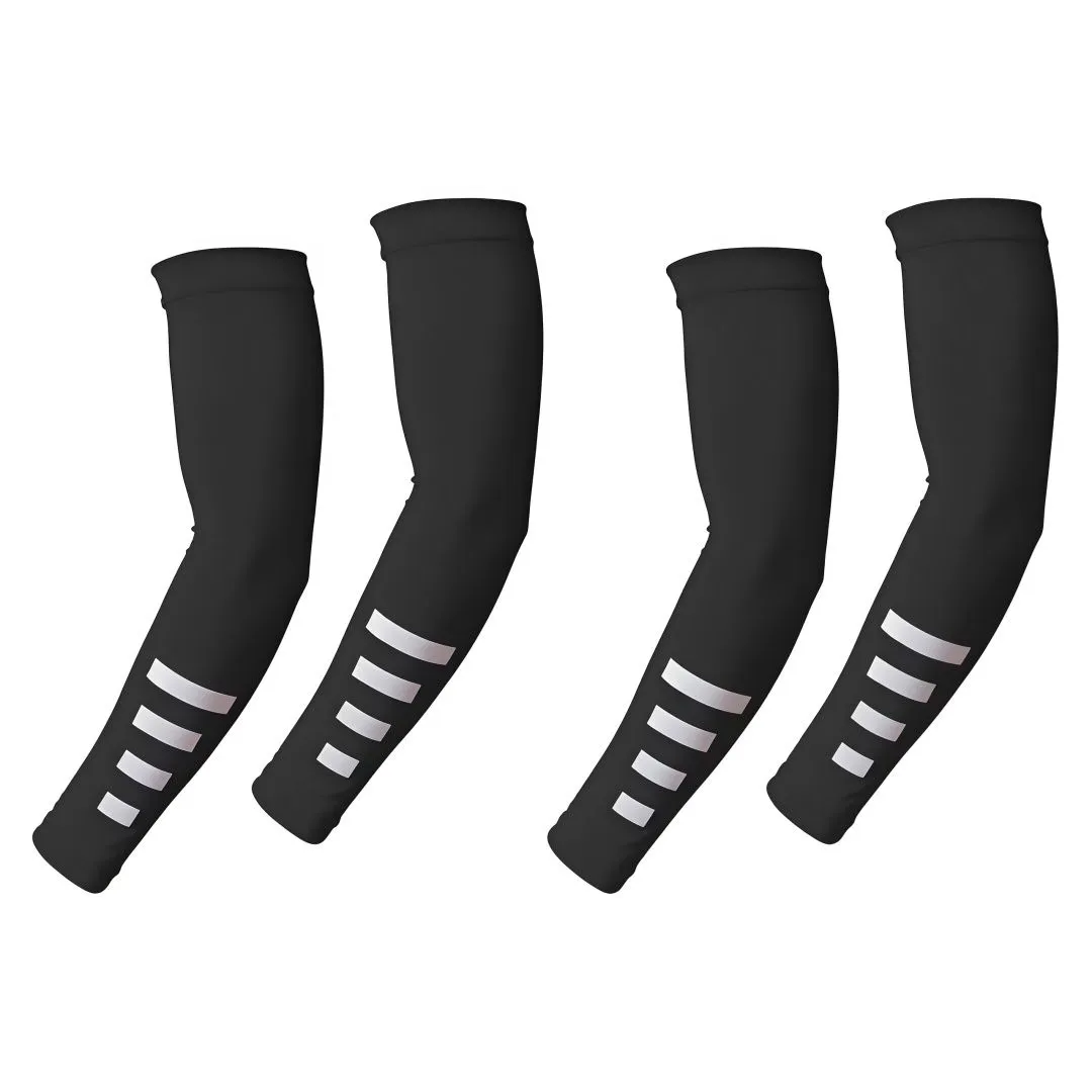 2 Pairs UV Sun Protection Arm Sleeves, Reflective Cooling Compression - Black