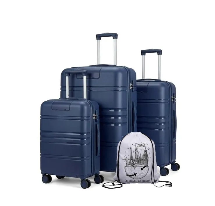 Unbreakable 3-Pieces Hardside Travel Luggage Suitcase Set with String Bag
