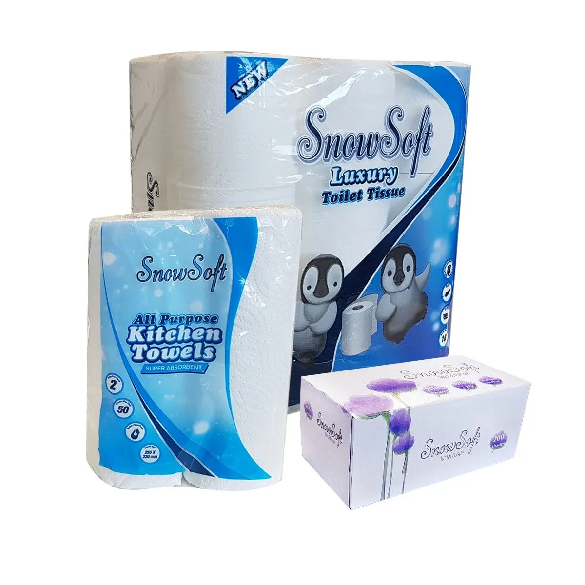 Snow Soft 2 Ply  Toilet Paper 18 Pack + Kitchen Towel 2 Pack + Tissue Box