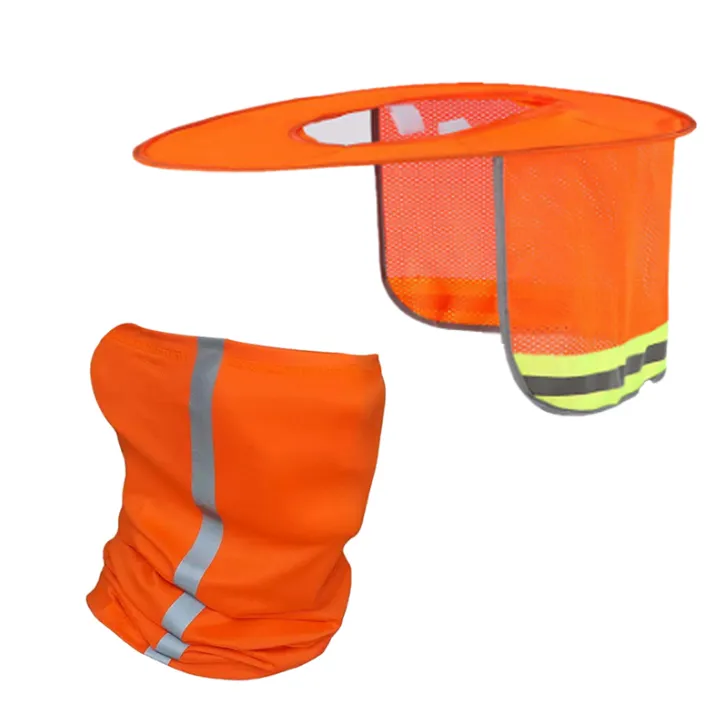 Sun Hat Construction Site With Ice Silk Mask For Neck Sun Protection - Orange