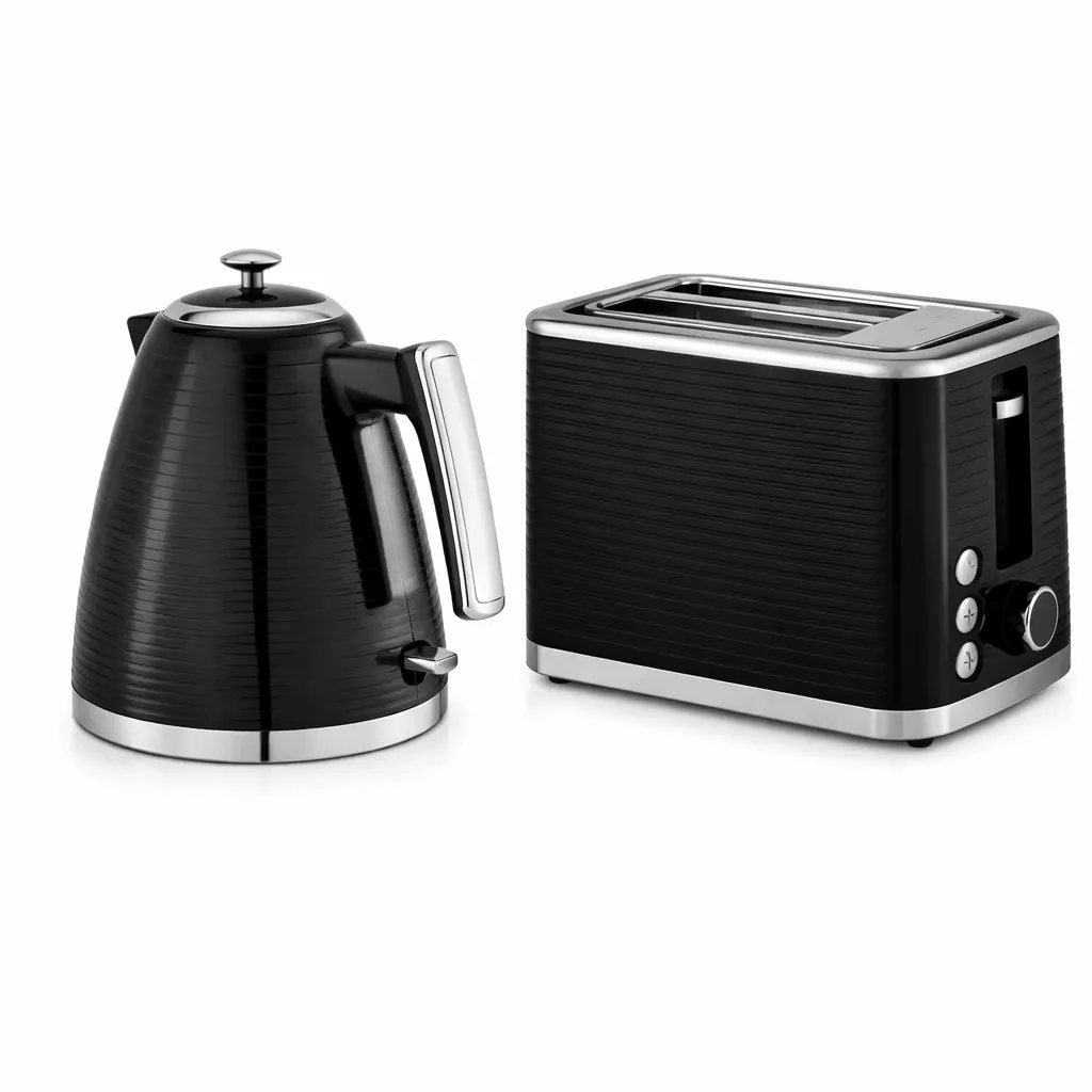 Electric Kettle + Toaster - Matching Set, Stylish - Black