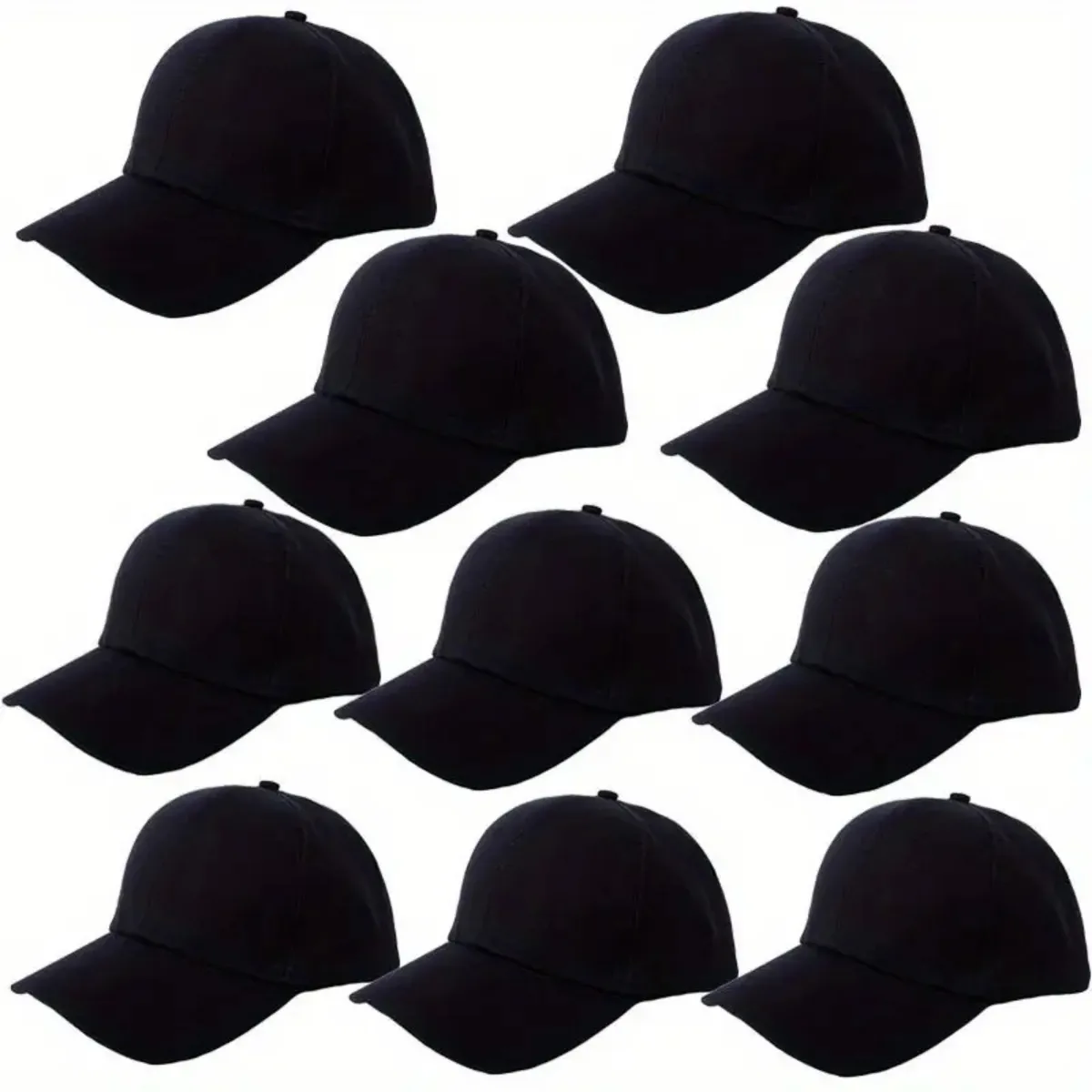 10 Pack Classic Plain Six Panel Caps for Men and Women - Unisex Baseball Hats - Black
