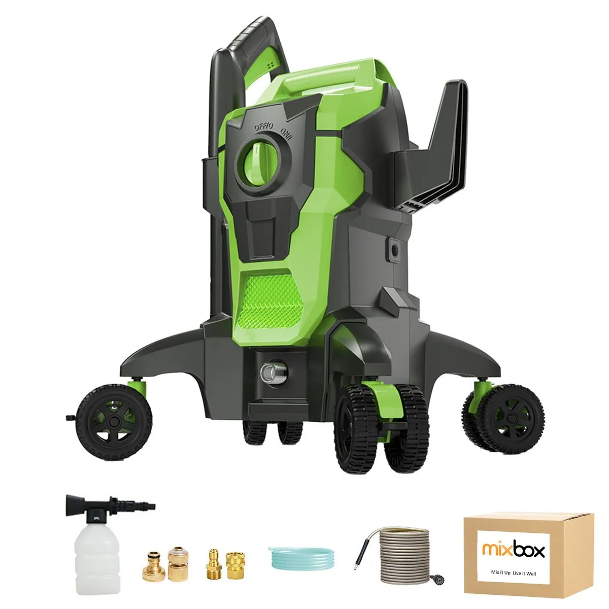 Mix Box Portable High Pressure Washer with Wheels 90Bar 1200W for Car&Home
