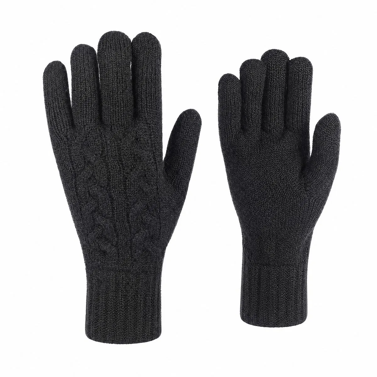 Thermal Fleece Lined Touchscreen Knit Gloves for Winter Warmth - Black
