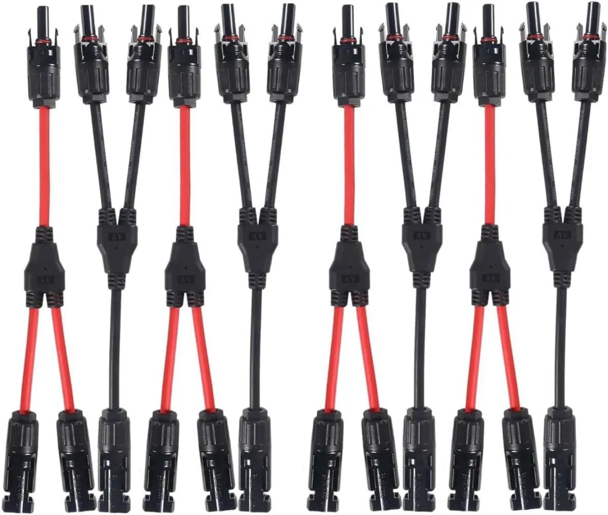 4 Pair Solar Connectors Y Branch Parallel Adapters 10AWG Cable
