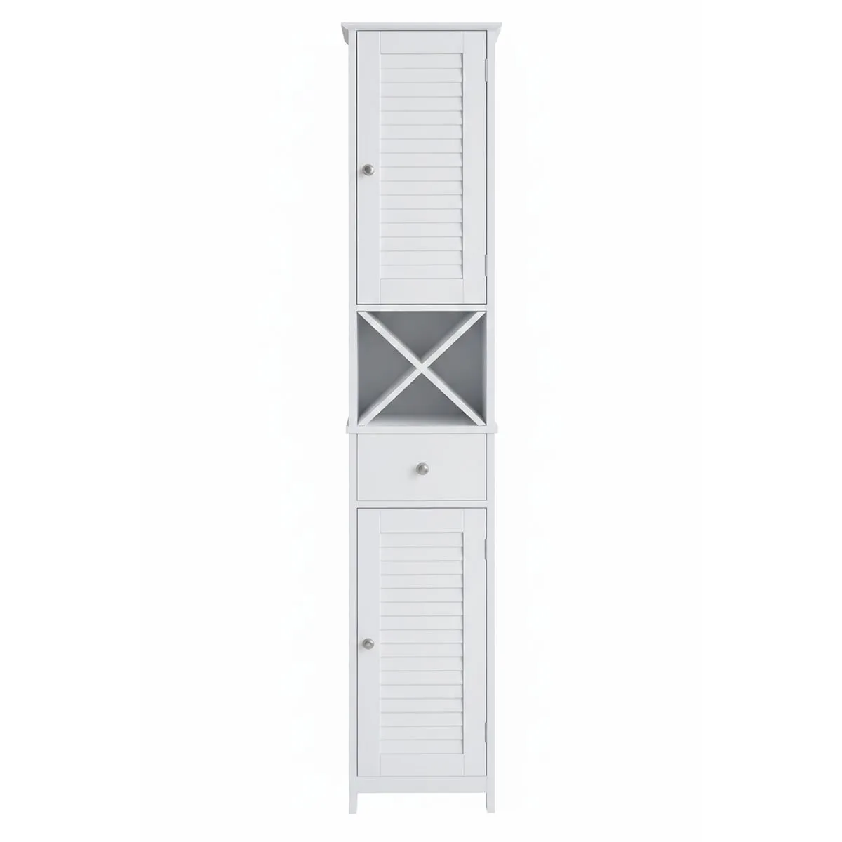 LAZAVA White Tall Storage Cabinet Drawer and Removable Cross Stand