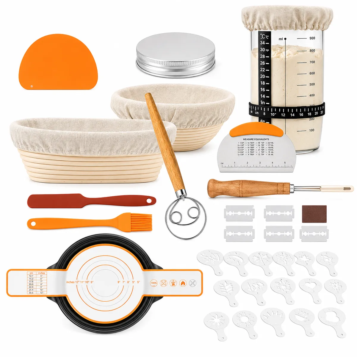 Bread Proofing Basket, Sourdough Starter Kit, Baking Supplies 35 Piece