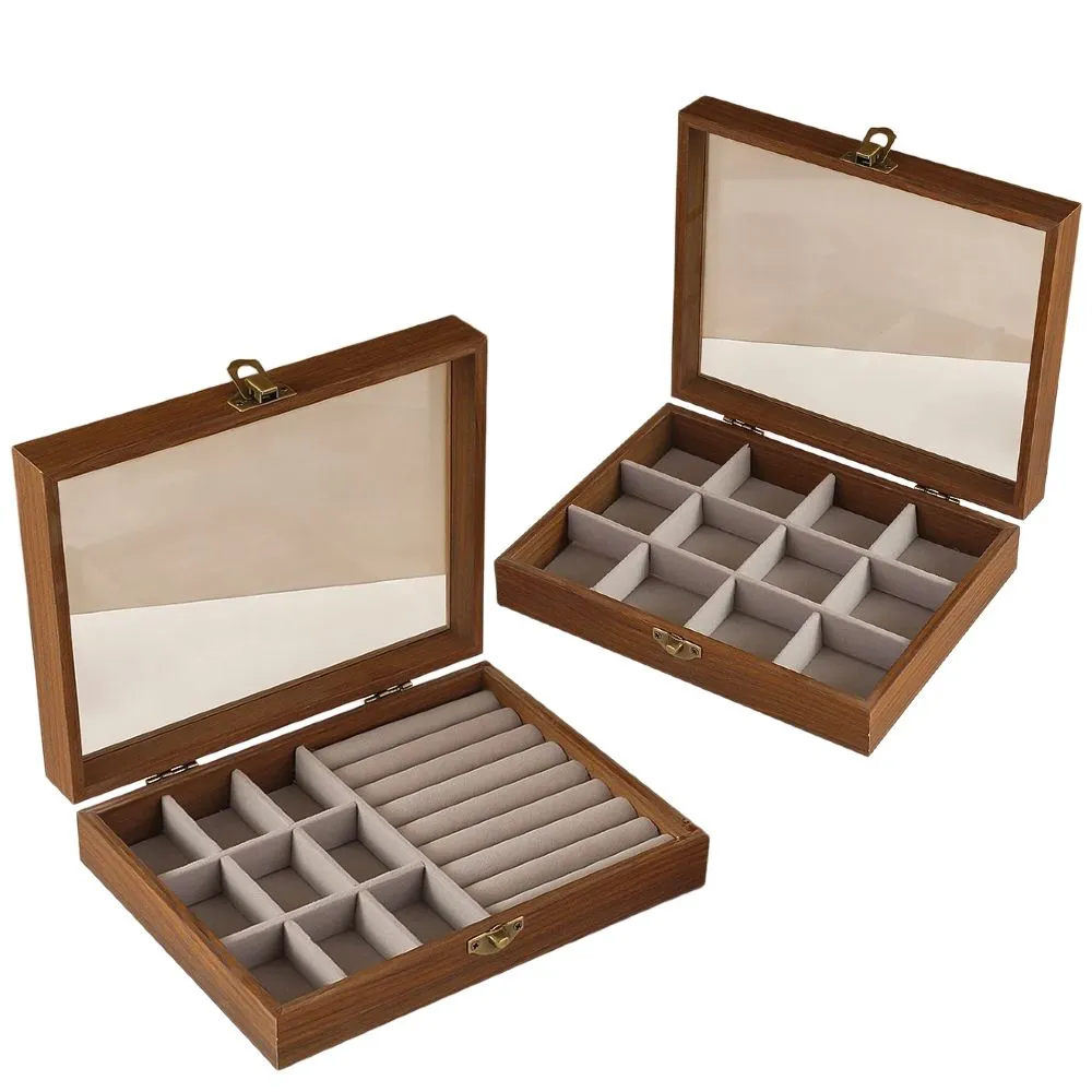 Watch 12 Grid Display Collection Case - Cherry Wood-2pcs - Grey