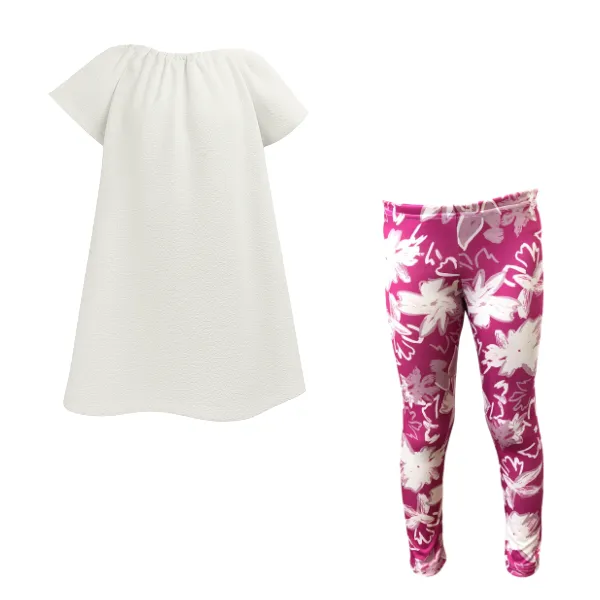 Baby/Toddler/Kids-Gathered Peasant Neck-Top & Capri Legging-Cherise Pink