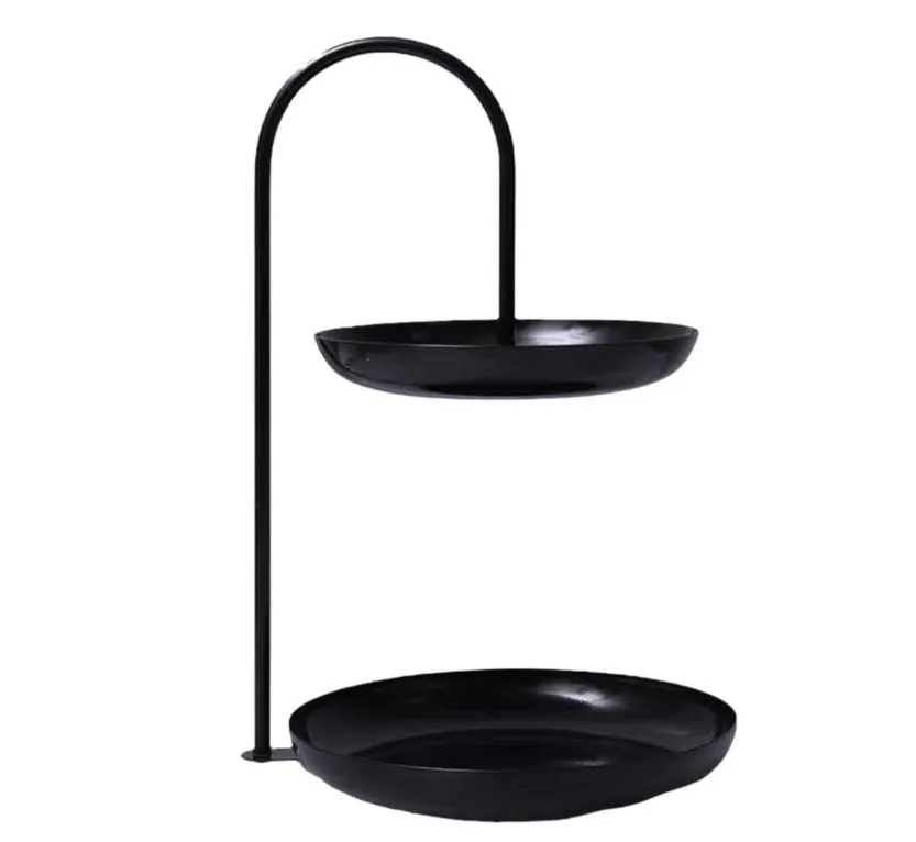 Double-layer Snack Appetizer Serving Tray Cake Dessert Tray Deco Tray - Black