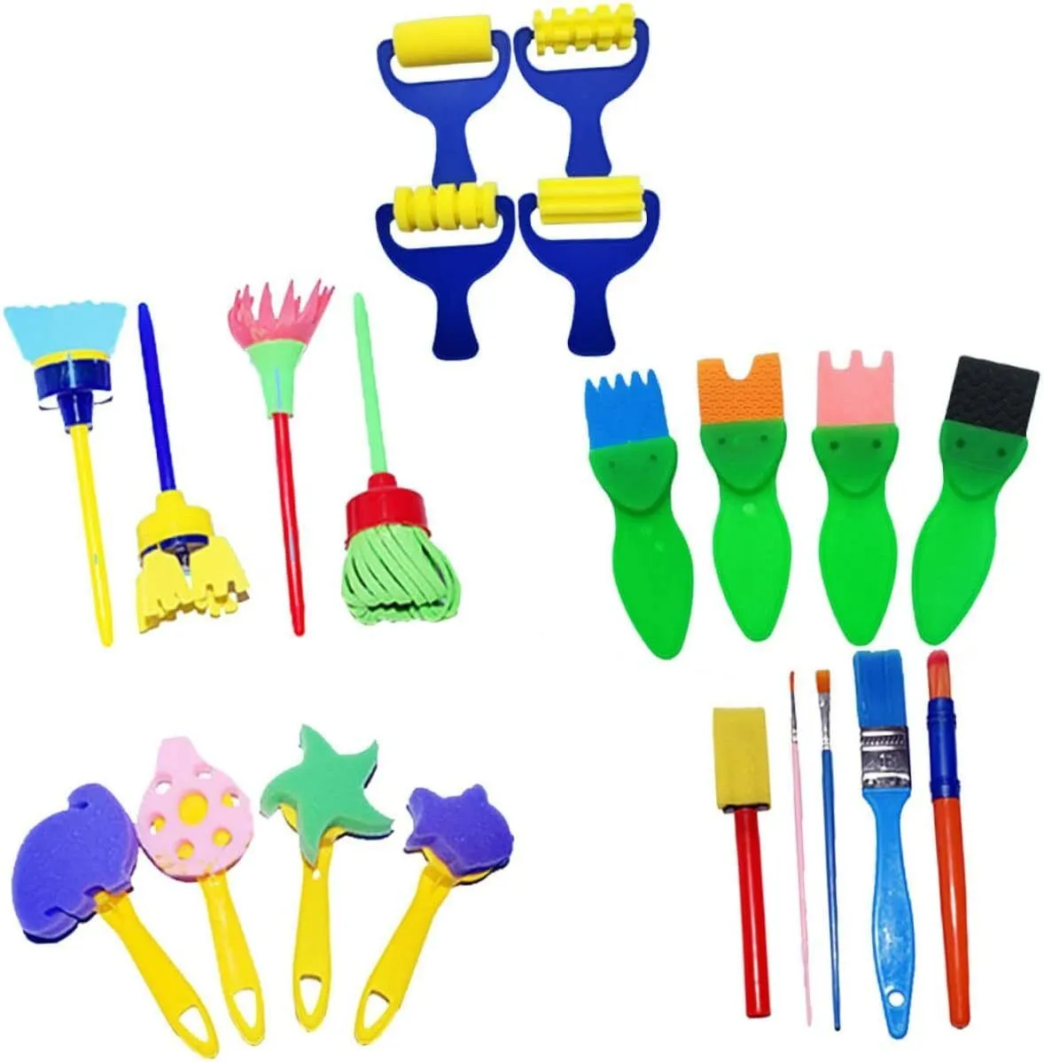 21Pcs EVA Painting Brush with Yellow Handle Foam Sponge Seal Stamps