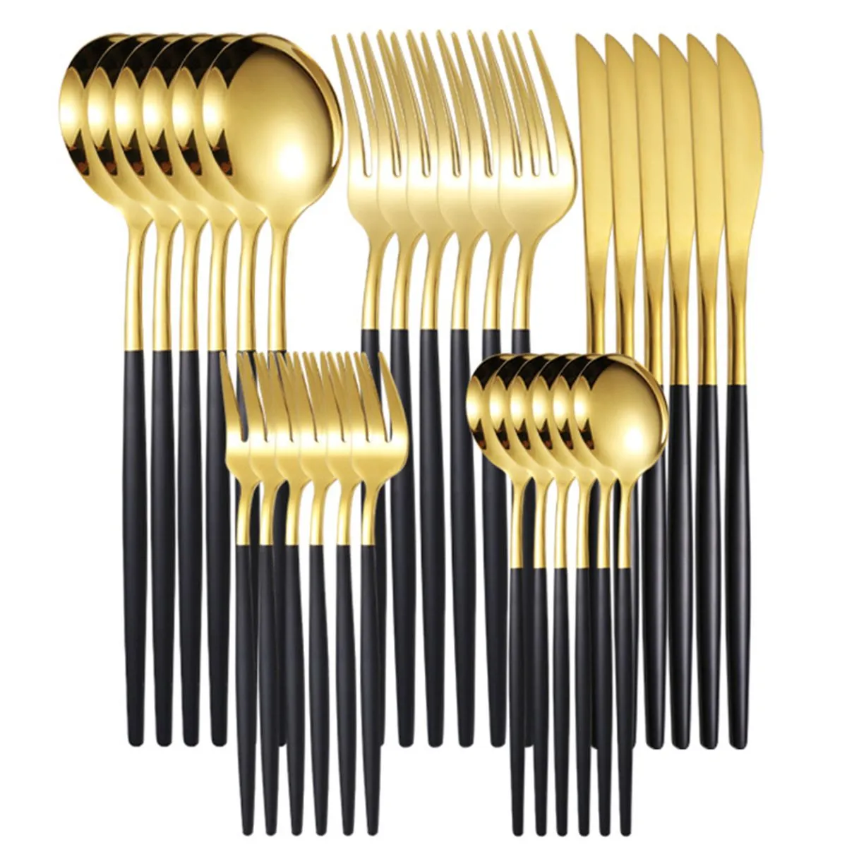 30Pcs Flatware Set Stainless Steel Cutlery Set Tableware Dinnerware Set - Black, Gold