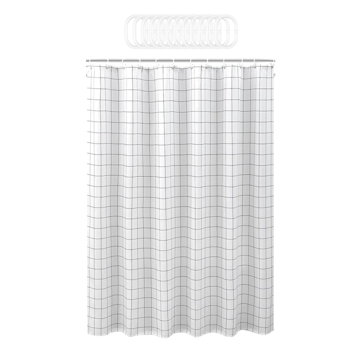 Opaque Shower Curtain with Hooks - 240 x 200cm - Geometric Square