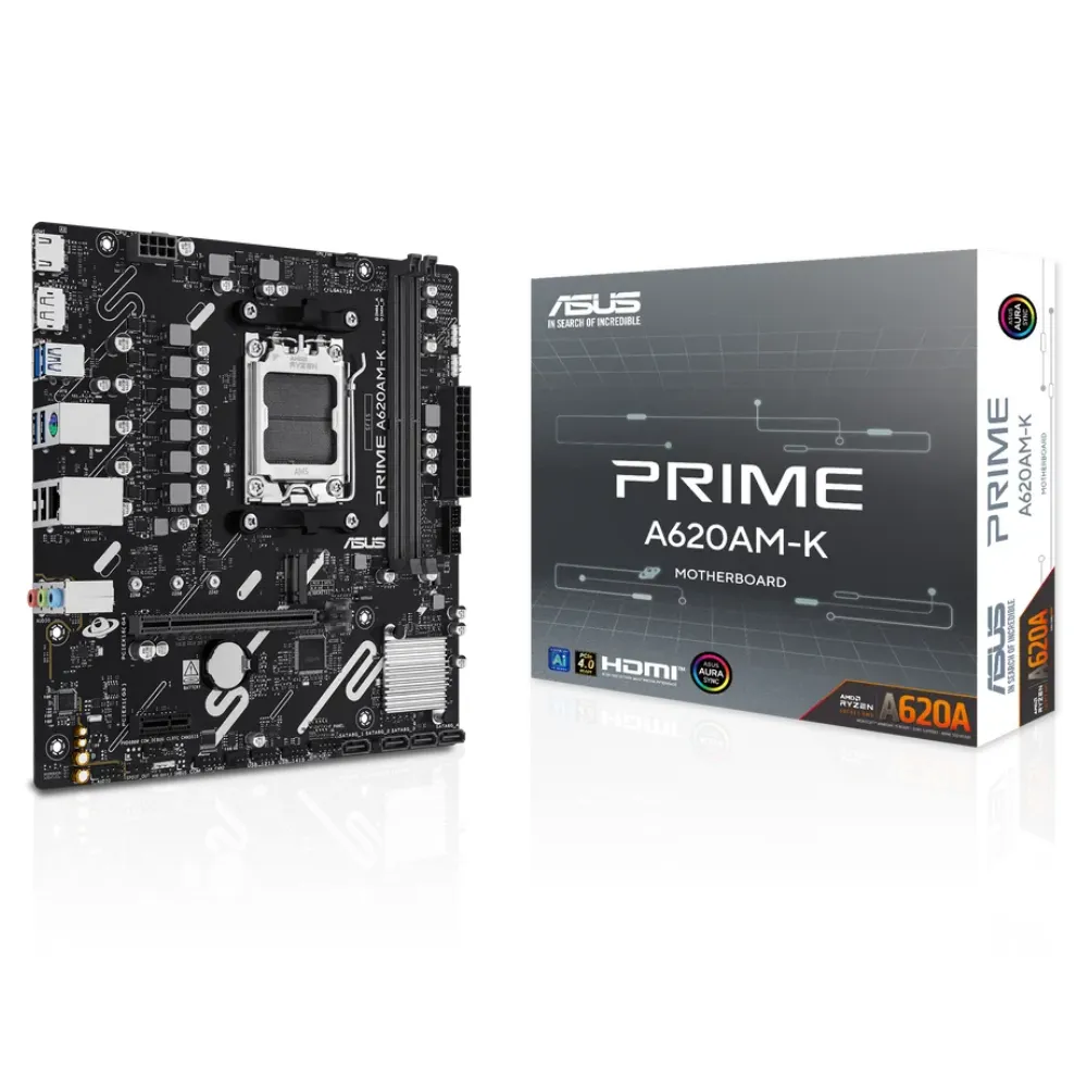 ASUS PRIME A620M-K AM5 Micro ATX Motherboard - DDR5, PCIe 4.0, M.2 NVMe