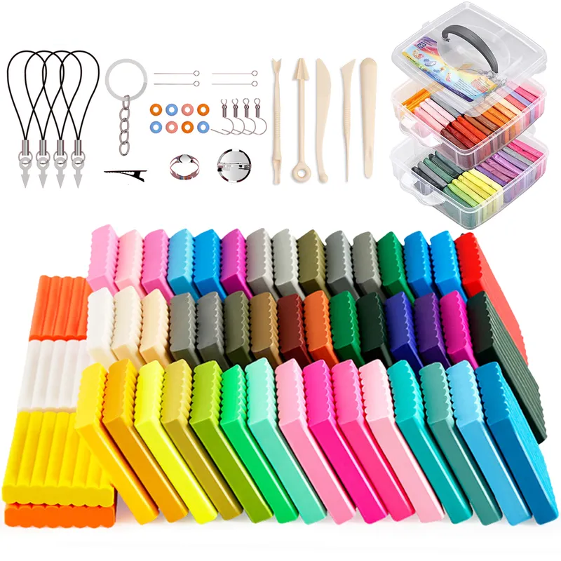 50 Color Polymer Clay Kids DIY Starter Kit Art Craft Gift With Storage Box