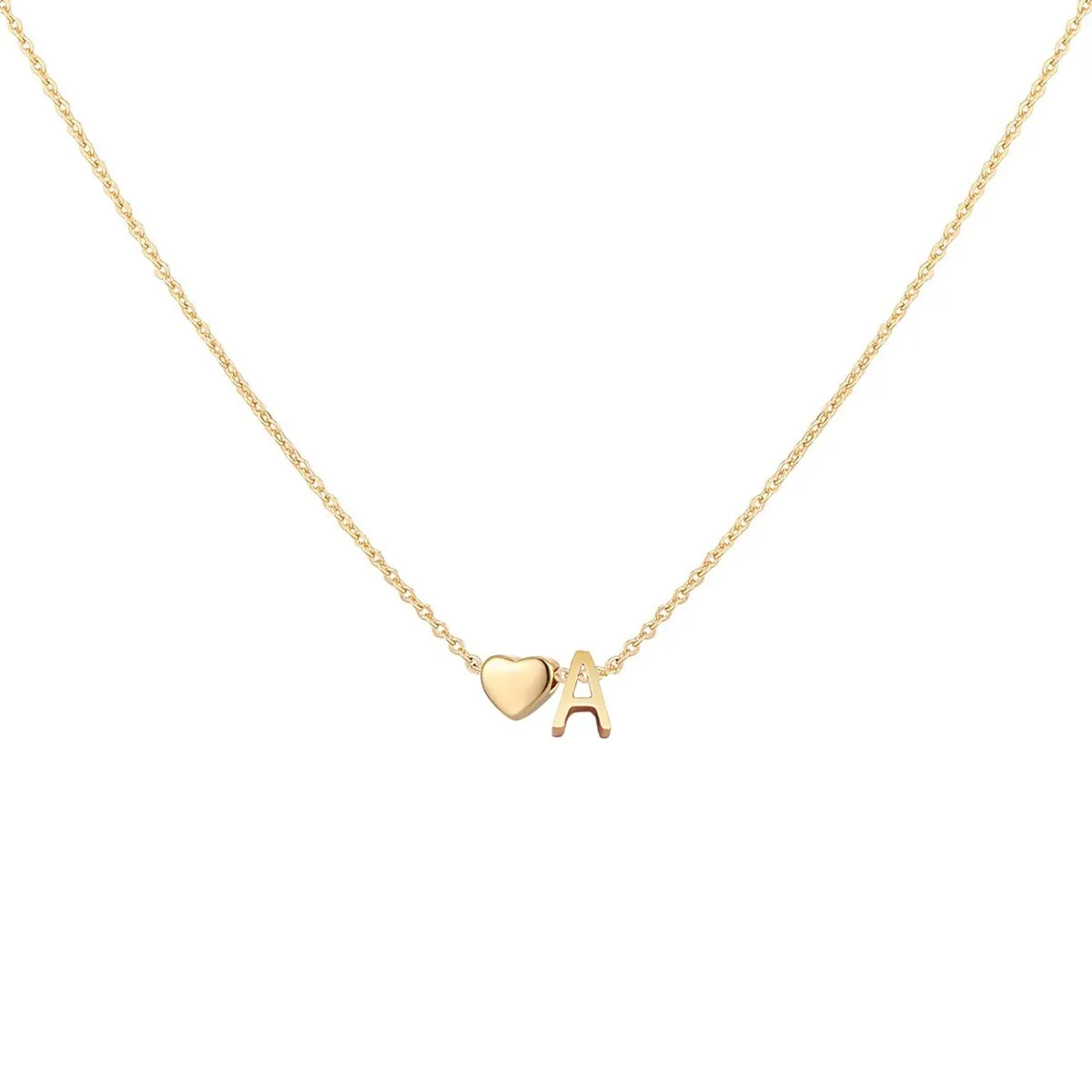 Custom Name Necklace Initial Heart Necklace - Gold Letter A