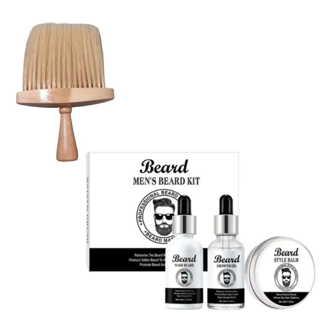 Brush Neck Duster with wooden handle and Complete Beard Care Set