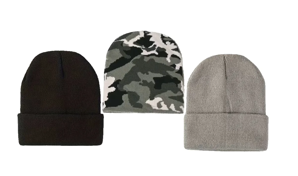 Lushea Supplies: Unisex Knit Beanies - Camo Set - 3 Pack - Black