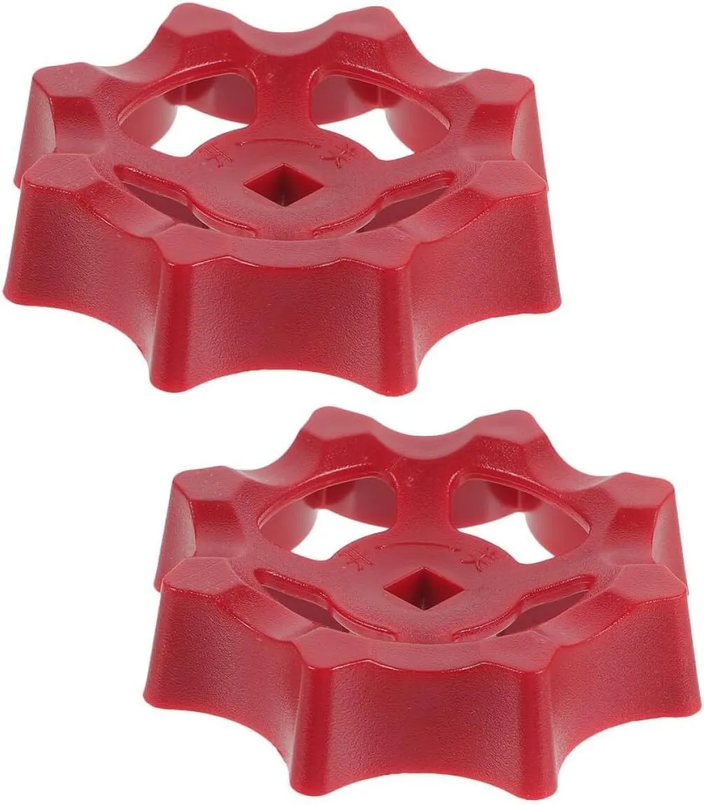 2Pieces Red Abs Valve Handwheel 6x6 Square Broach Hose Bib Round Faucet