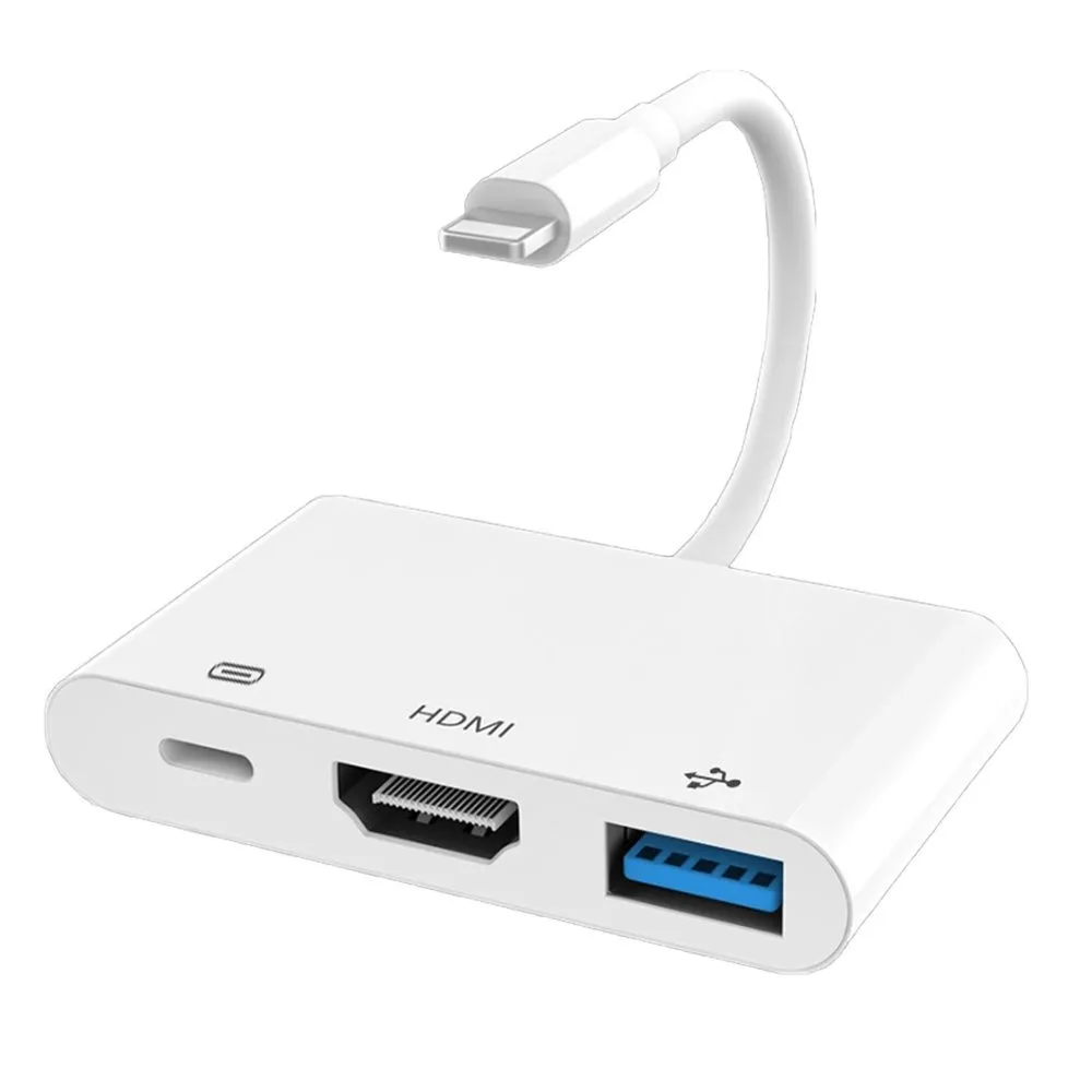 Lightning to HDMI Adapter With Dual USB Ports and Charging, 1 Pcs