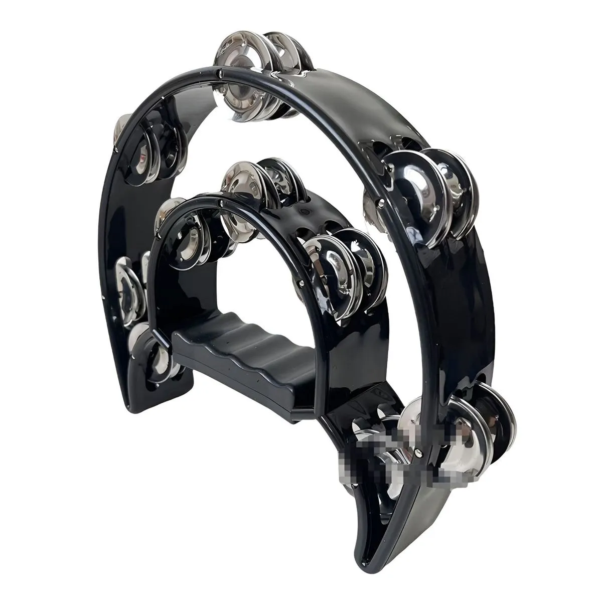 21 cm Handheld Tambourine Bell with Double Row Metal Jingles - Black