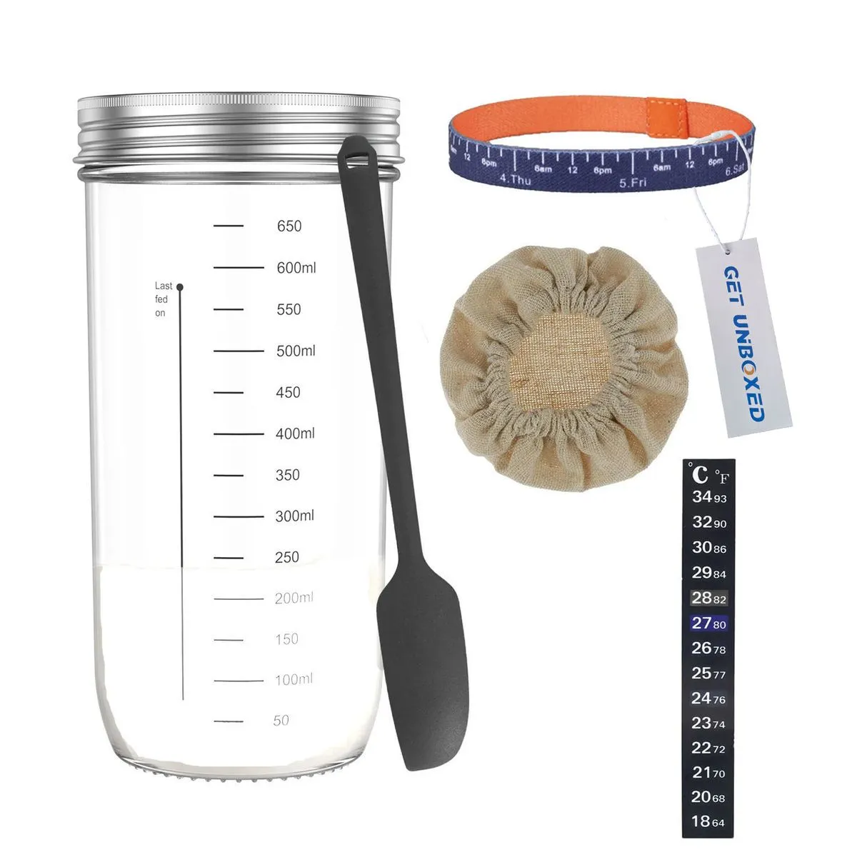 GET UNBOXED Sourdough Starter Jar Kit Sourdough Bread Baking Supplies - Black