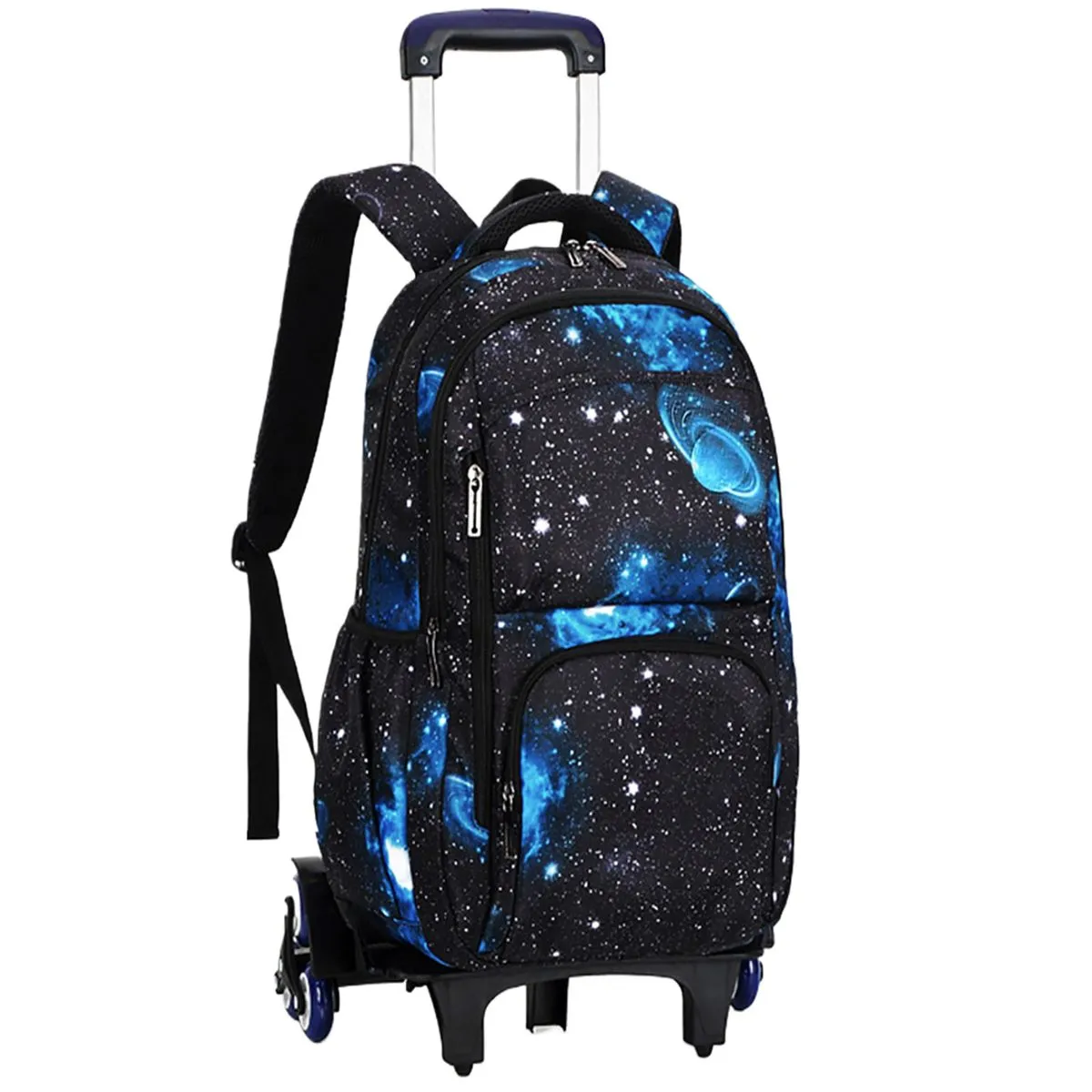 Boys Trolley Backpack School Bag Galaxy Print with 6 Rolling Handle Wheels