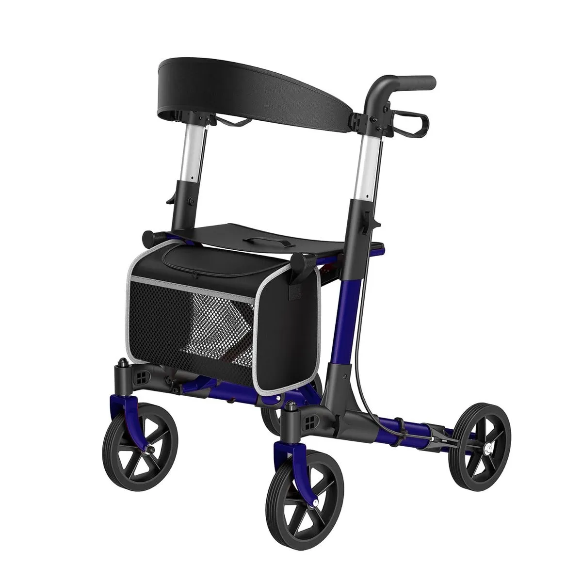 Adjustable Foldable 4-Wheel Rollator Walker - Blue/Black Mobility Aid