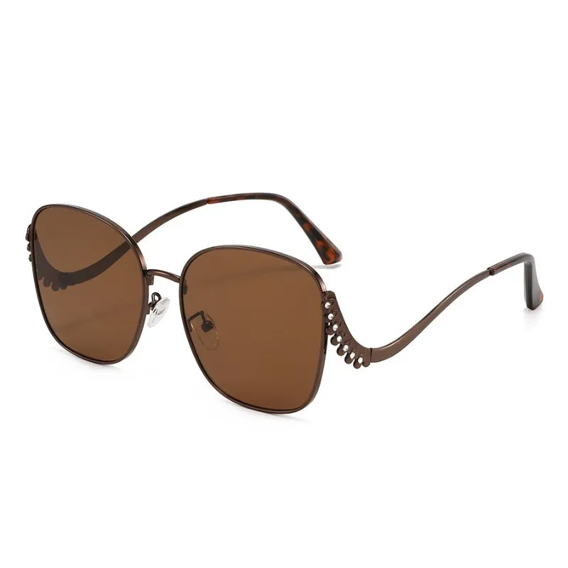Metal Frame Square Sunglasses with Curved Leg Design UV400 Unisex Party - BROWN