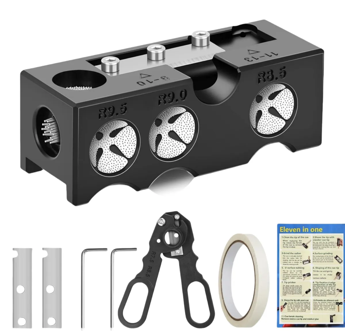 OQIMAX Billiard Pool Cue Tip Shaper,11-in-1 Cue Tips Replacement Repair Kit