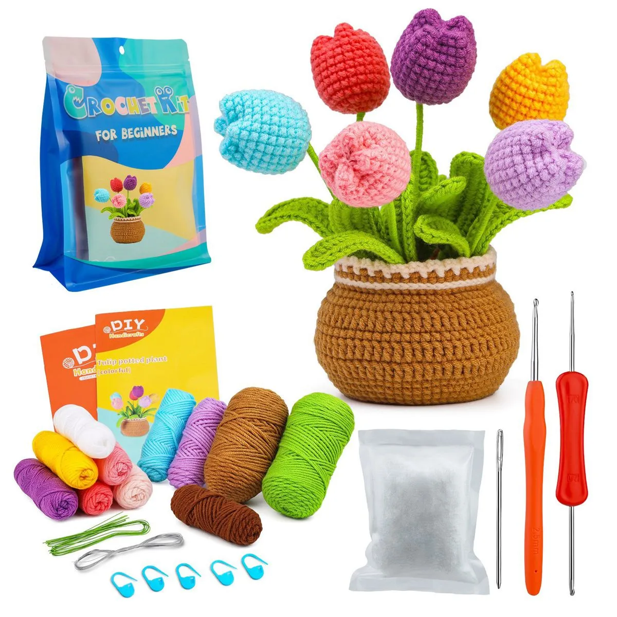 Handmade Crochet Kit Flower Bouquet Amigurumi Complete Set Holiday Gift - Tulips