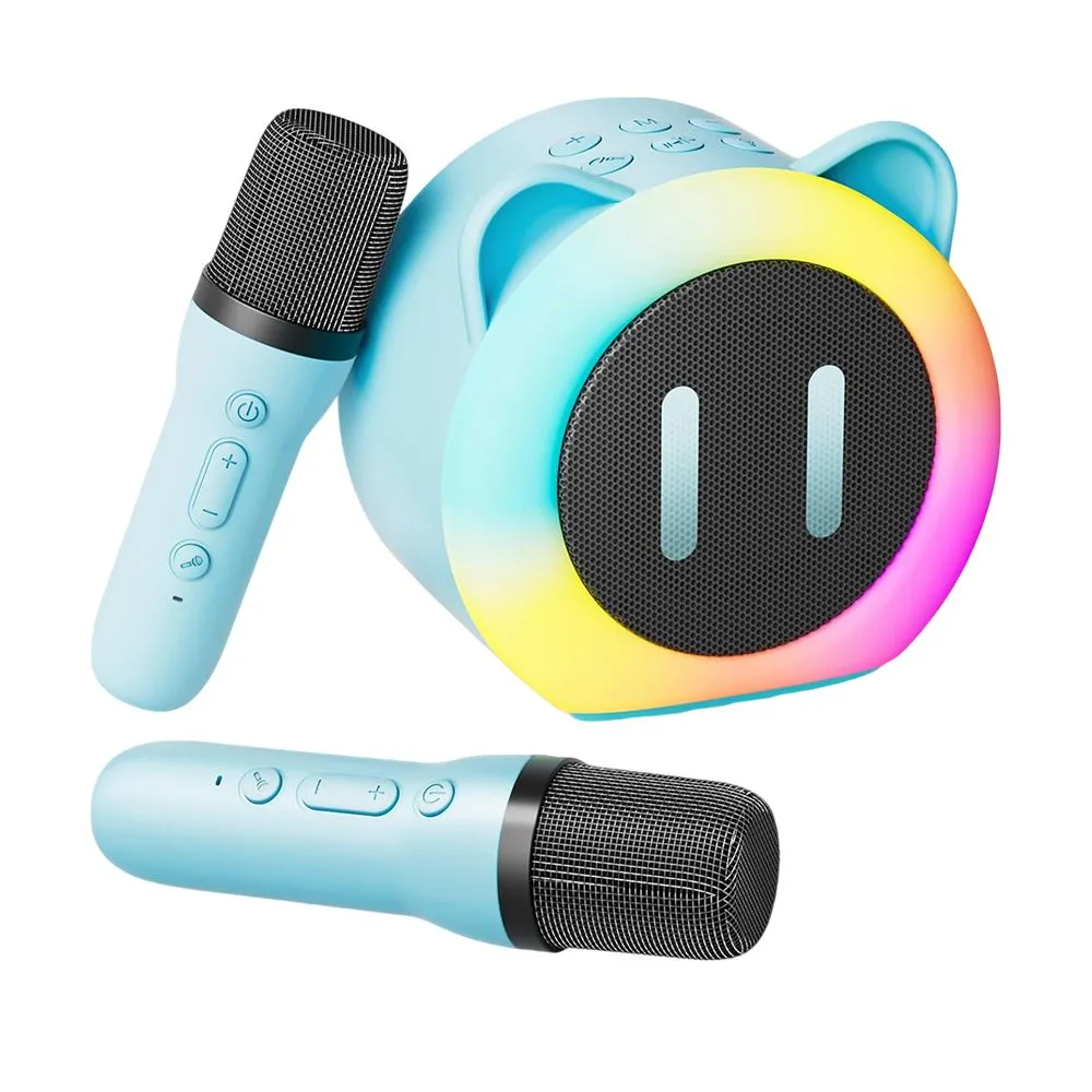 Mini Karaoke Machine, Portable Karaoke Speaker with 2 Wireless Microphones - Blue