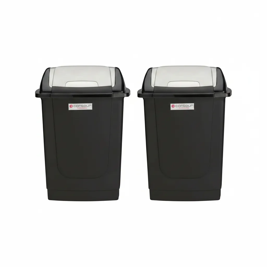 Contour 50l Square Plastic Dust Bin - Black for Indoor/Outdoor Use - 2 Pack