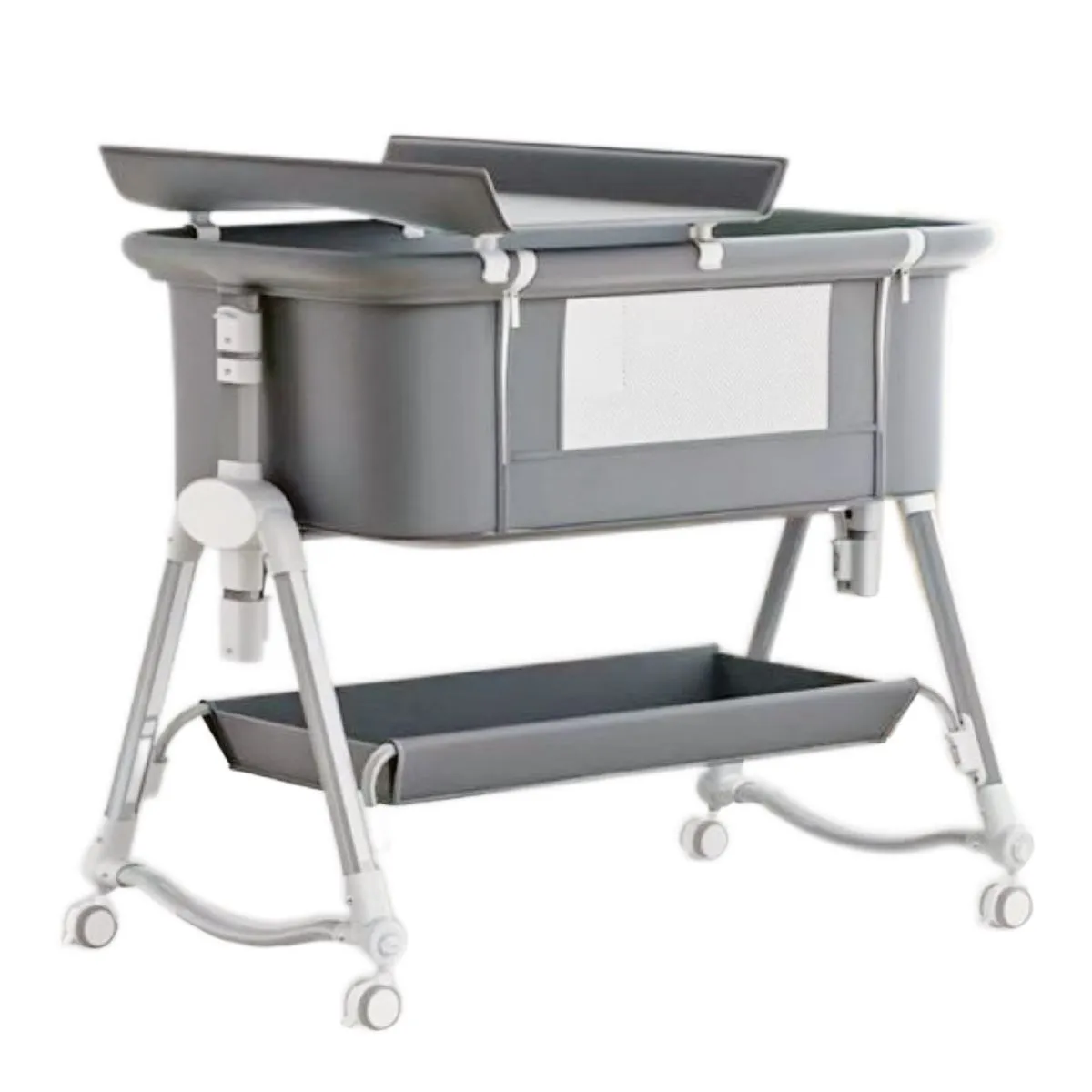 Multifunctional Crib Adjustable High-Quality Baby Crib Cradle With Wheels - Grey