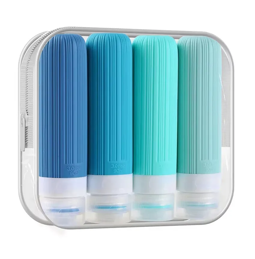 Soft Squeeze Refillable Toiletry Bottles Travel Set - 4 Pack - 90ml - Blue
