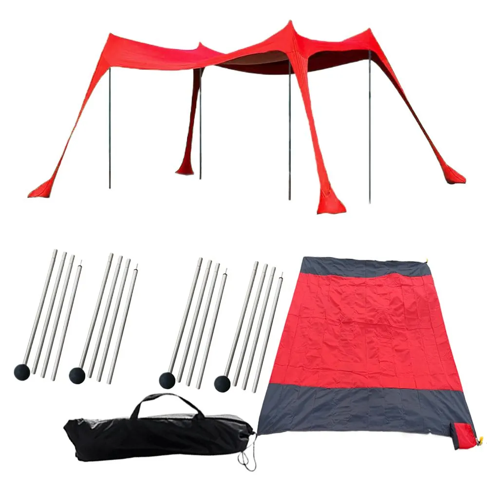 Sea Beach Stretch Shade Canopy Tent Lycra 300x300x200CM-with Beach Mat - Red, Black