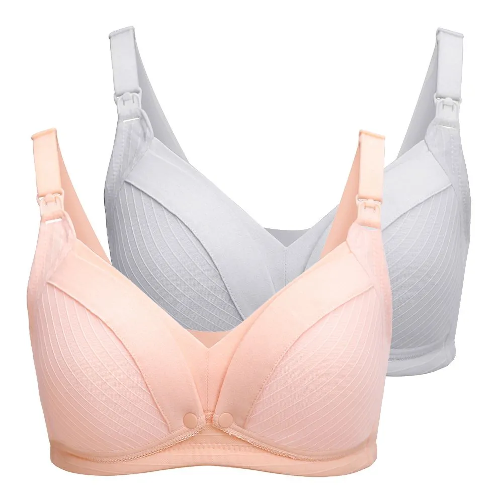Cotton Soft Nursing Bra - Unicoo - Value Pack of 2 - B Cup - Pink & Grey