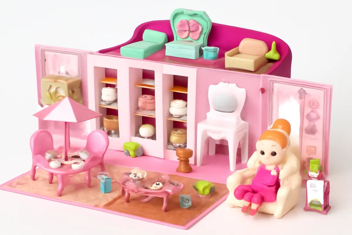 Small Plastic Villa Doll House with Toy Figures Girls Ages 3-6 -E0602