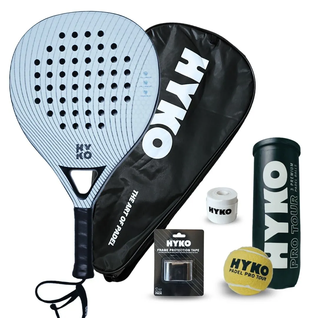 HYKO - Padel Beginners Combo with Racket, Balls & Overgrip