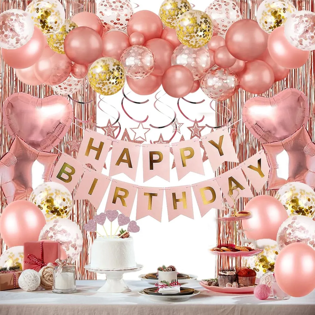 59Pcs Rose Gold Birthday Party Decoration Confetti Balloons Birthday Banner