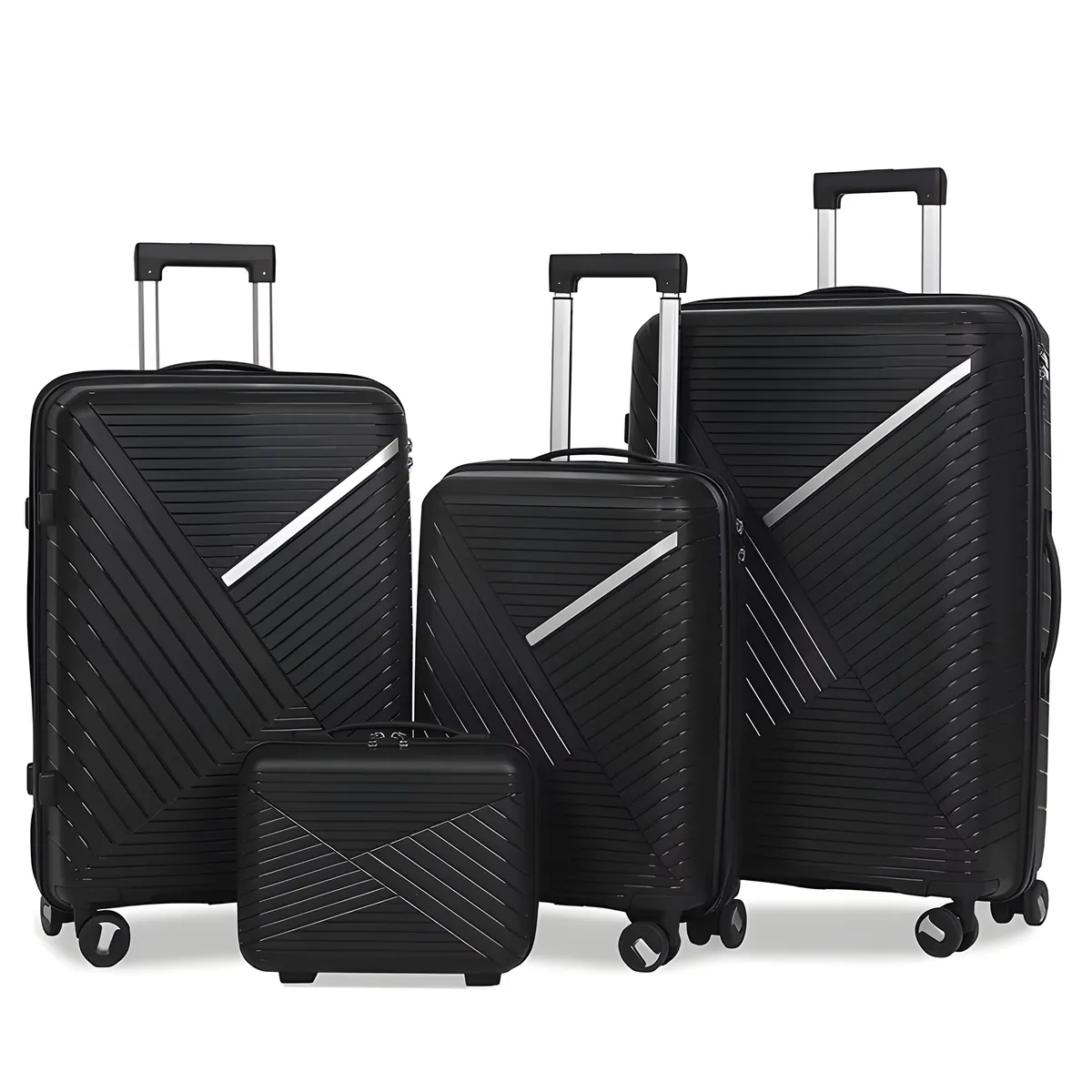4 Pcs Luggage Suitcase Hardside With Spinner Wheels Trolley Travel Case Set - Black