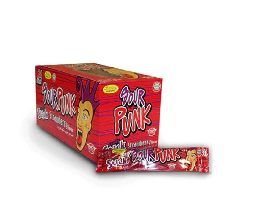 Strawberry Sour Candy Sticks 24 Pack Sour Punk Halaal Gelatine Free