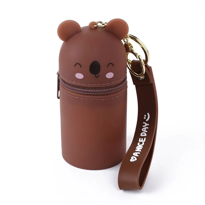 Cartoon Bear Cylinder Coin Purse Keychain Car Accessories