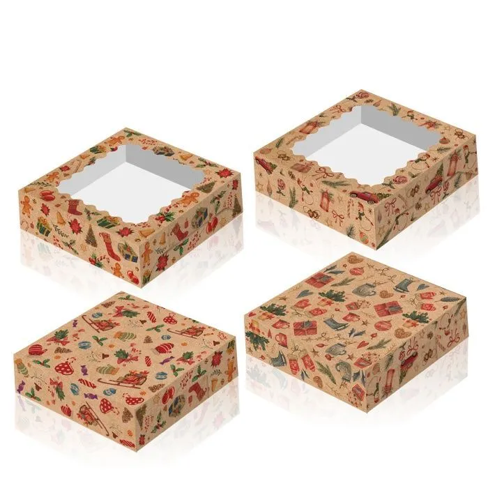 12-Piece Christmas Gift Boxes, Clear Window Kraft Paper Candy Boxes