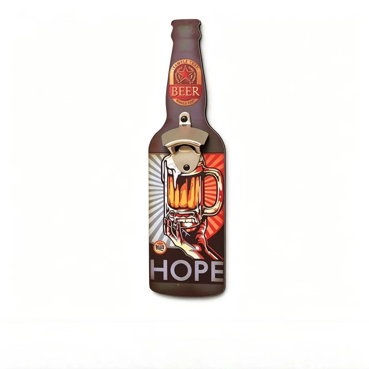 Creative Retro Beer Shaped Wall Mounted Bottle Opener Home Decor - Brown